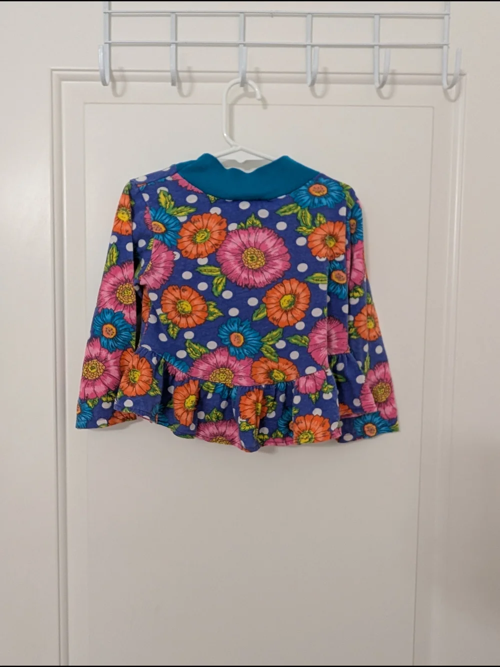 Vintage Blue Floral All Over Print Ruffle Long-Sleeve Top - Picture 4 of 4